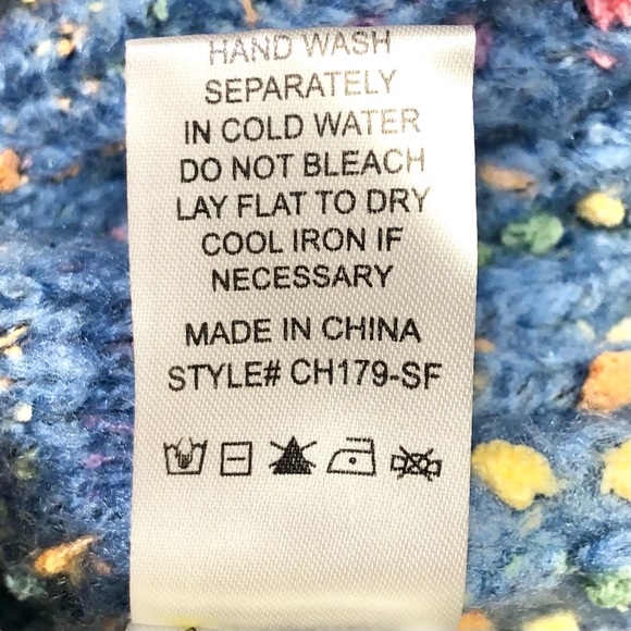 Fate Mock Neck Powder Blue Multicolor Confetti Chunky Ribbed Cable Knit Sweater - Picture 9 of 9